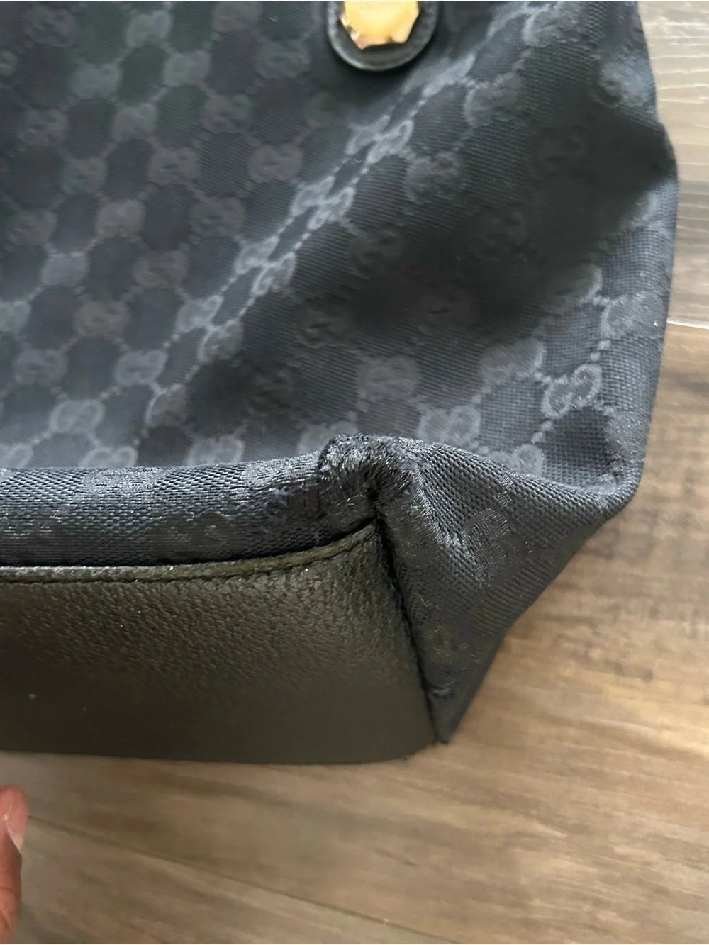 Gucci Black Monogram Canvas Tote with Gold Hardware - Picture 8 of 10